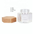 70ml hexagon glass food storage canister jars container with wooden lids